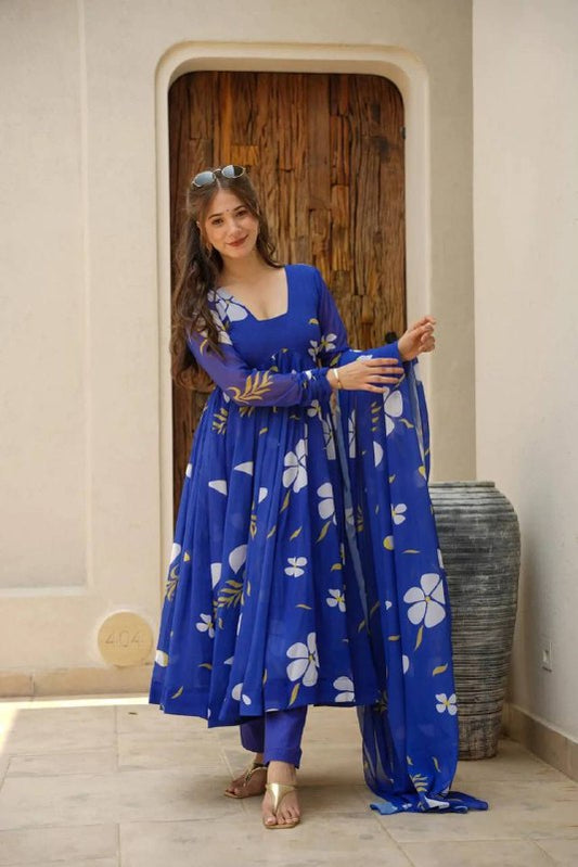 ERVA BLUE FLORAL GEORGETTE SET