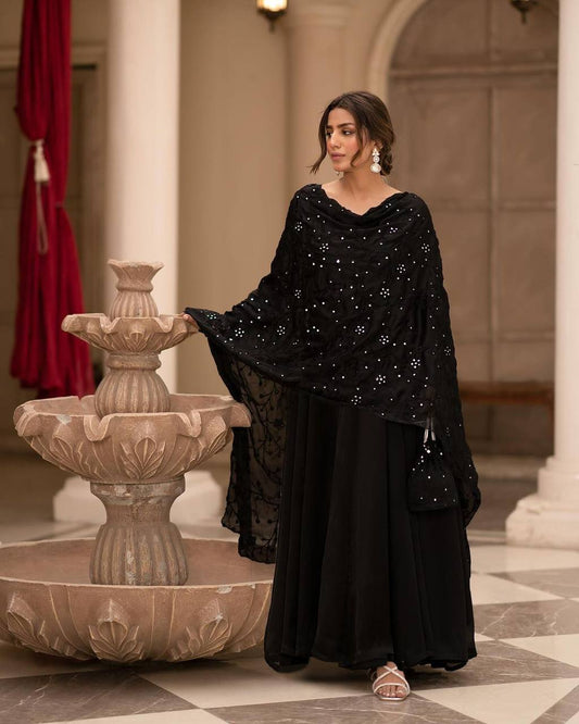 ERVA'S BLACK COLOURED  PREMIUM DESIGNER READYMADE GOWN TD-6003