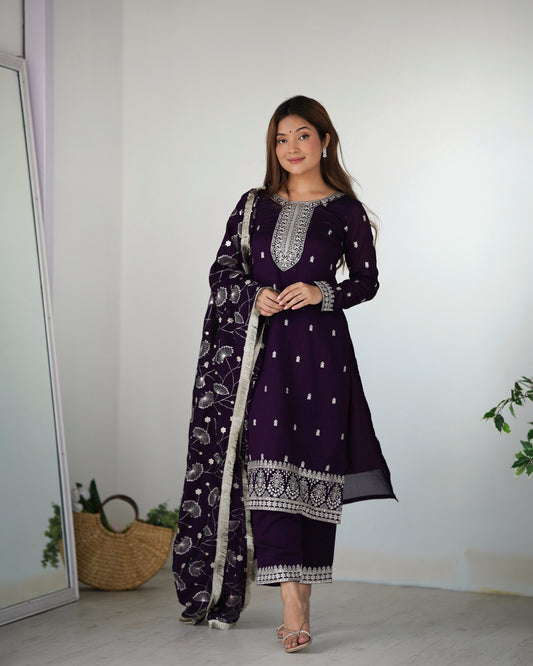 PURPLE COLOR PREMIUM QUALITY SUIT SET DT -273