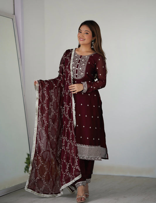 MAROON COLOR PREMIUM QUALITY SUIT SET DT -273