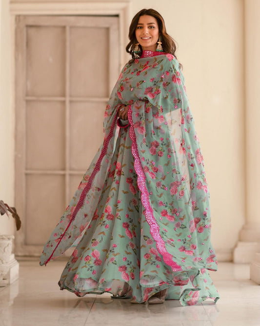 DESIGNER READYMADE GOWN AND Dupatta SINON FABRIC SUIT SET *TD-126*