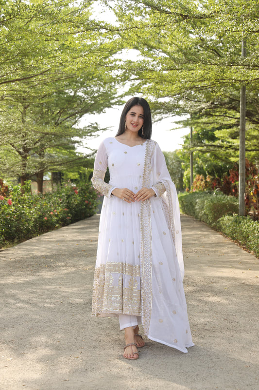 MANVI'S WHITE COLOURED ANARKALI SUIT SET - 11