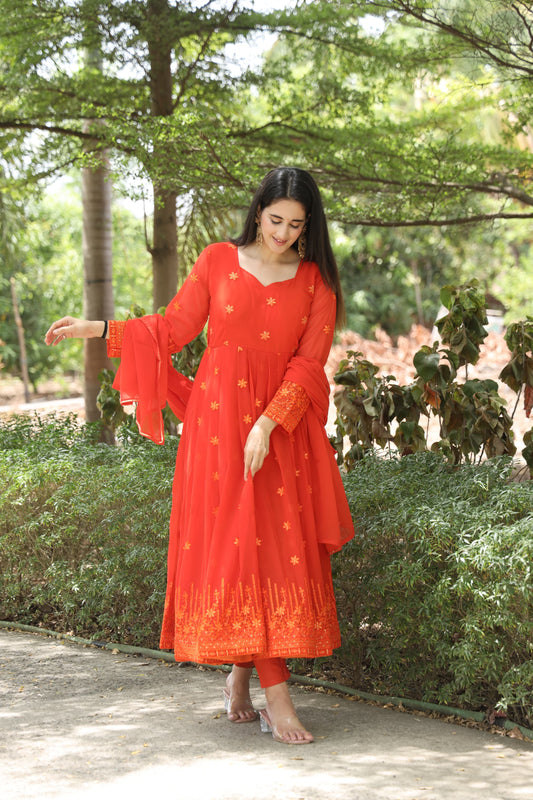 KESHVI'S ORANGE COLOURED ANARKALI SUIT SET - 05