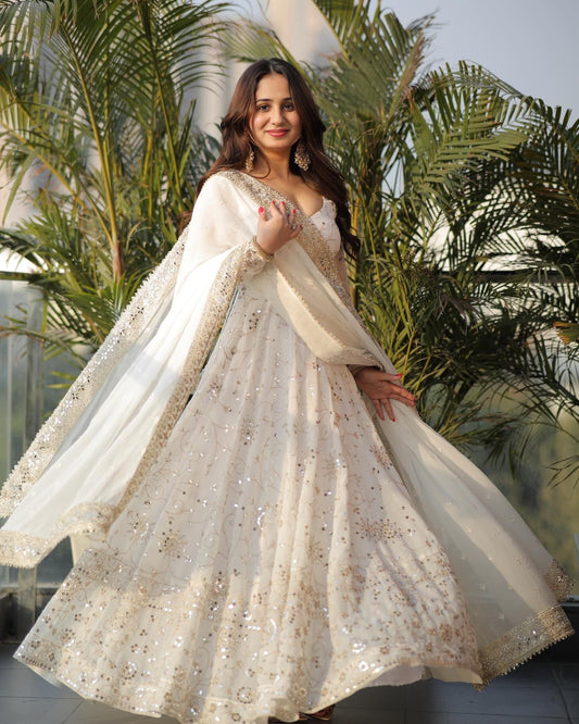 Trendy Off White  Suit Set With Embroidery and Sequnce Work